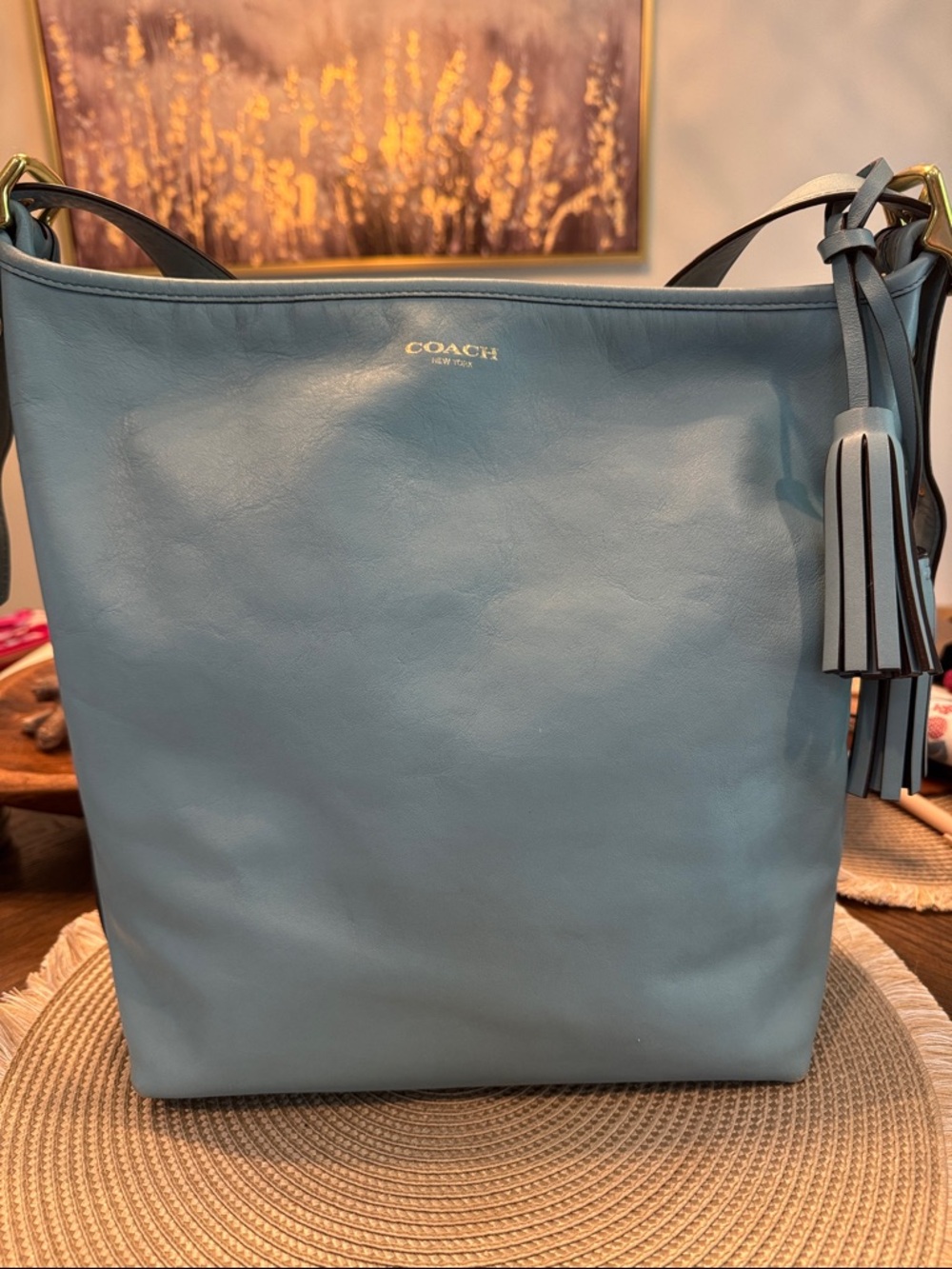 Coach Legacy Light Blue Leather Shoulder Bag with Tassel